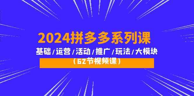 （10019期）2024拼多多系列课：基础/运营/活动/推广/玩法/大模块（62节视频课）-韬哥副业项目资源网