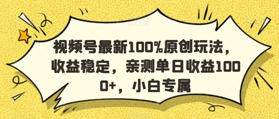 视频号最新100%原创玩法，收益稳定，亲测单日收益1000+，小白专属【揭秘】-韬哥副业项目资源网