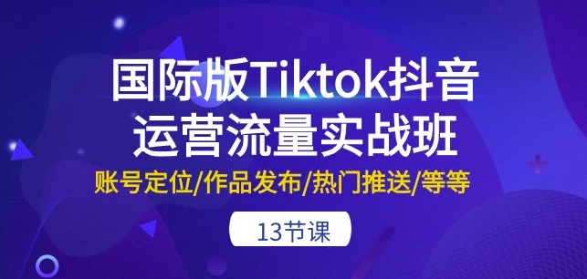 国际版Tiktok抖音运营流量实战班：账号定位/作品发布/热门推送/等等-13节-韬哥副业项目资源网