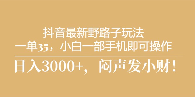 （10766期）抖音最新野路子玩法，一单35，小白一部手机即可操作，，日入3000+，闷…-韬哥副业项目资源网