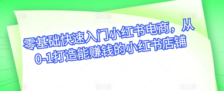 零基础快速入门小红书电商，从0-1打造能赚钱的小红书店铺-韬哥副业项目资源网