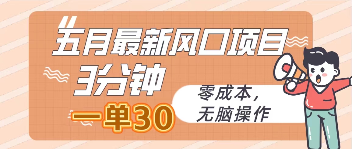 （10256期）五月最新风口项目，3分钟一单30，零成本，无脑操作-韬哥副业项目资源网