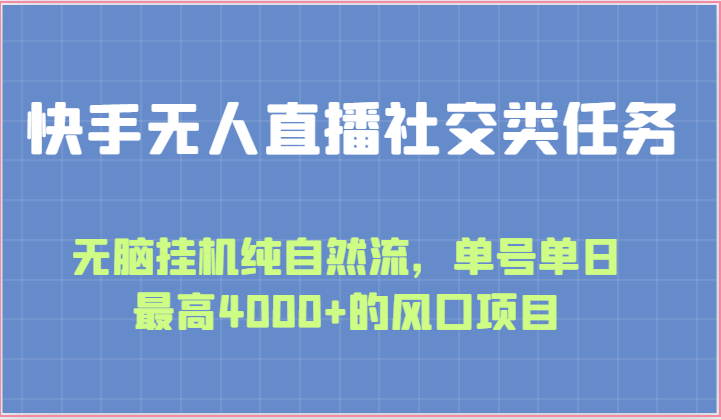 快手无人直播社交类任务：无脑挂机纯自然流，单号单日最高4000+的风口项目-韬哥副业项目资源网