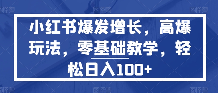 小红书的爆发增长，高爆版游戏玩法，零基础教学，轻轻松松日入100-韬哥副业项目资源网