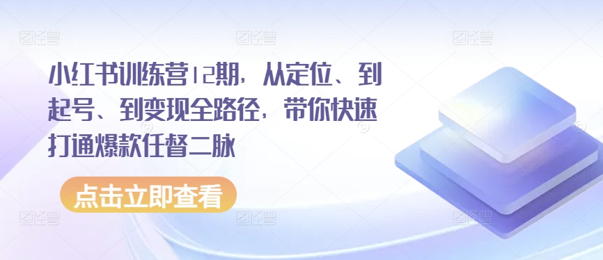 小红书的夏令营12期，从精准定位、到养号、到转现全路径，陪你迅速连通爆品任督二脉-韬哥副业项目资源网