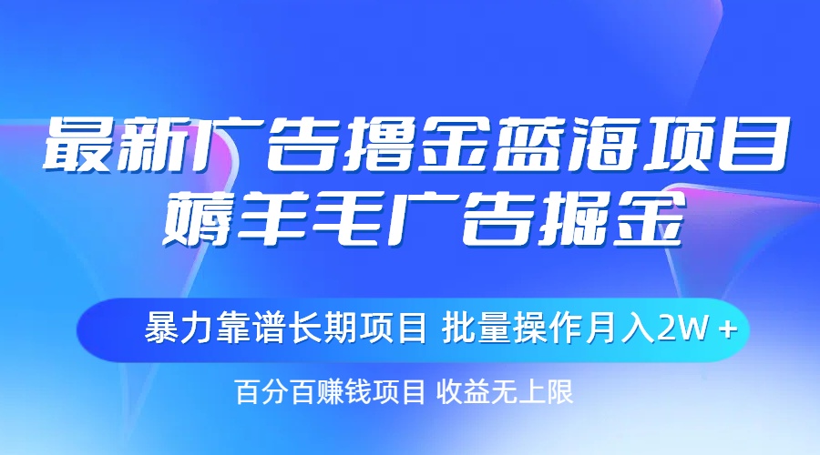 （11193期）最新广告撸金蓝海项目，薅羊毛广告掘金 长期项目 批量操作月入2W＋-韬哥副业项目资源网