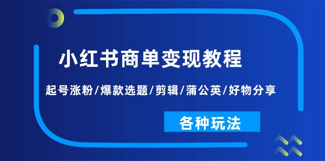 小红书商单变现教程：起号涨粉/爆款选题/剪辑/蒲公英/好物分享/各种玩法-韬哥副业项目资源网