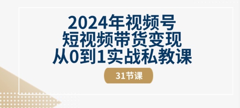 2024年视频号短视频带货变现从0到1实战私教课(31节视频课)-韬哥副业项目资源网