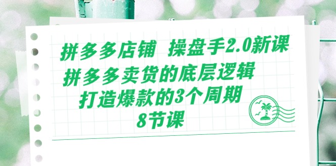 拼多多店铺操盘手2.0新课，拼多多卖货的底层逻辑，打造爆款的3个周期（8节）-韬哥副业项目资源网