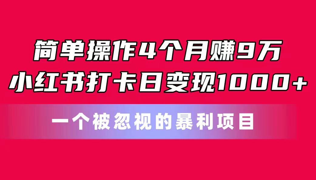 （11048期）易操作4个月赚9万！小红书的打卡签到日转现1000 ！一个被忽略的暴力新项目-韬哥副业项目资源网