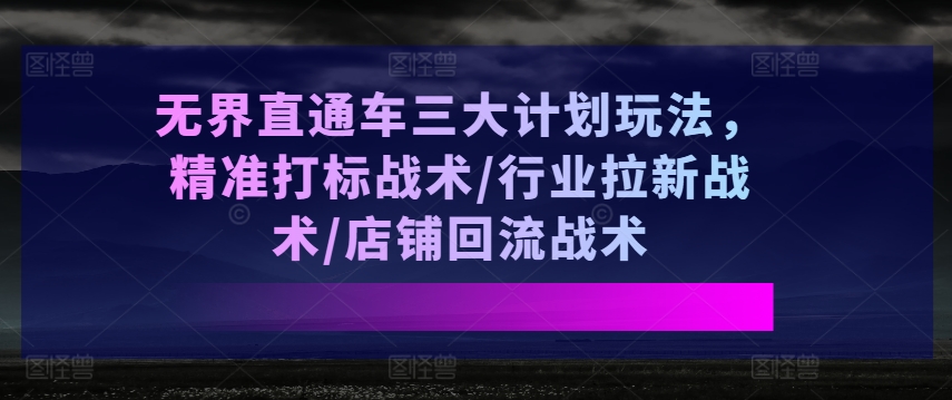 无边淘宝直通车三大计划游戏玩法，精确激光打标战略/领域引流战略/店面逆流战略-中创网_分享中赚网创业资讯_最新网络项目资源-韬哥副业项目资源网