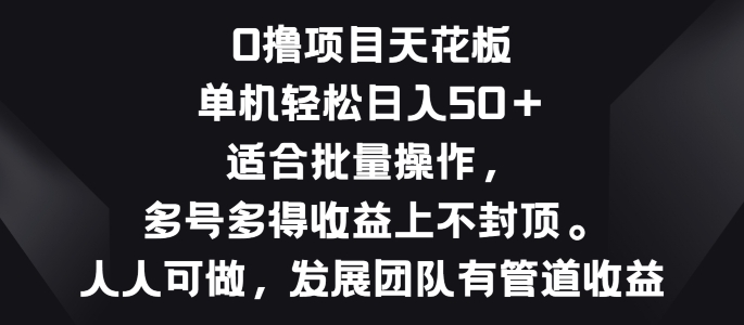 零撸新项目吊顶天花板，单机版一天 50 适宜批量处理，多号多到盈利无限制-韬哥副业项目资源网