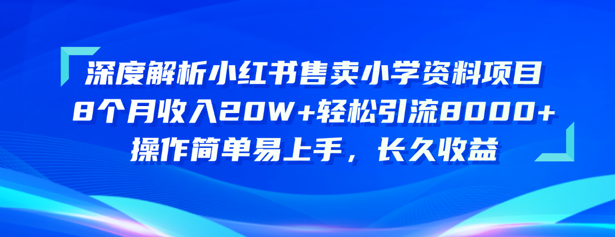 （10910期）深度解读小红书的出售小学资料新项目 8个月收益20W 轻轻松松引流方法8000 使用方便…-韬哥副业项目资源网