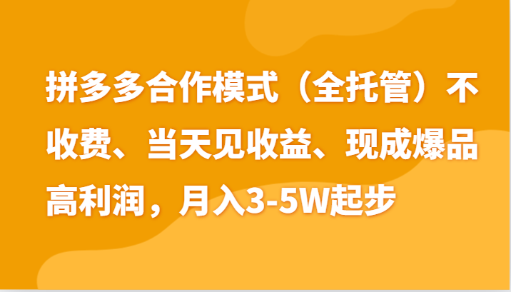 最新拼多多模式日入4K+两天销量过百单，无学费、老运营代操作、小白福利-韬哥副业项目资源网