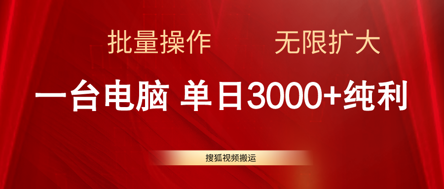 （11064期）搜狐网视频搬运，一台电脑单日3000 ，批量处理，可无限扩大-韬哥副业项目资源网