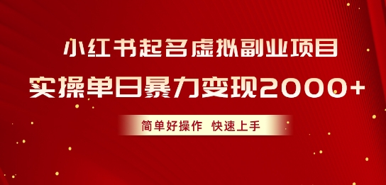 小红书起名虚拟副业项目，实操暴力变现，简单好操作，快速上手-韬哥副业项目资源网