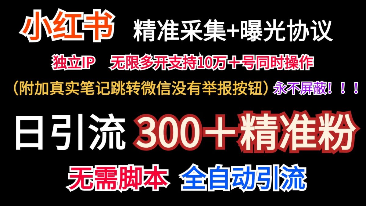 小红薯精准采集＋无限曝光＋真实笔记跳转微信，永不屏蔽（日引300＋精准粉）-韬哥副业项目资源网