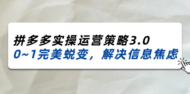 （11658期）2024_2025拼多多实操运营策略3.0，0~1完美蜕变，解决信息焦虑（38节）-韬哥副业项目资源网