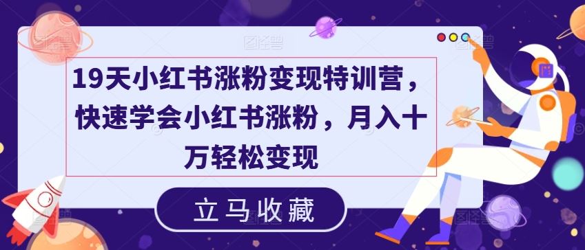 19天小红书涨粉变现特训营，快速学会小红书涨粉，月入十万轻松变现-韬哥副业项目资源网