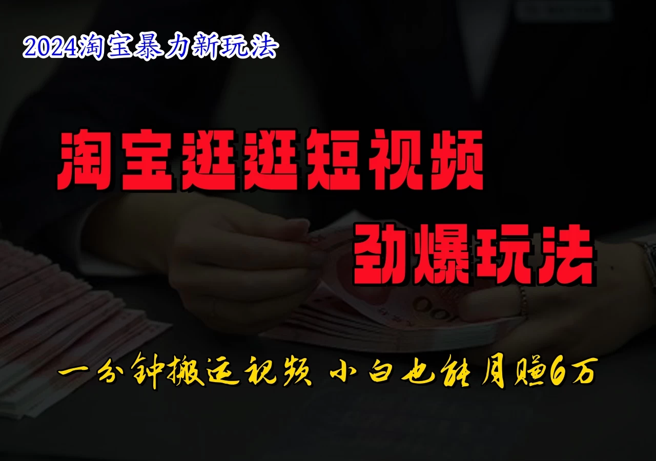 蓝海项目，淘宝逛逛视频分成计划，日入500+，只需一分钟搬运视频-韬哥副业项目资源网