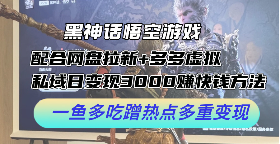 （12316期）黑神话悟空游戏配合网盘拉新+多多虚拟+私域日变现3000+赚快钱方法。…-韬哥副业项目资源网