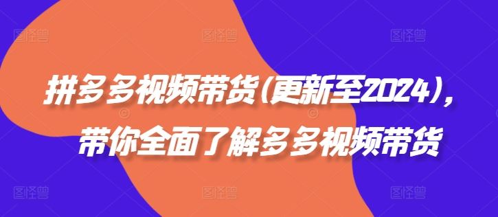 拼多多视频带货(更新至2024)，带你全面了解多多视频带货-韬哥副业项目资源网