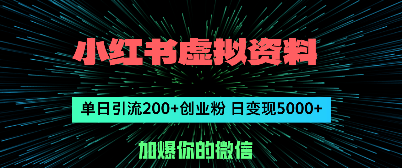 （12164期）小红书虚拟资料日引流200+创业粉，单日变现5000+-韬哥副业项目资源网