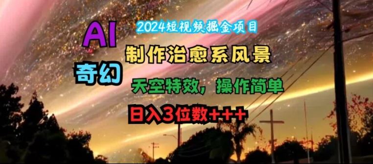 2024短视频掘金项目，AI制作治愈系风景，奇幻天空特效，操作简单，日入3位数【揭秘】-韬哥副业项目资源网