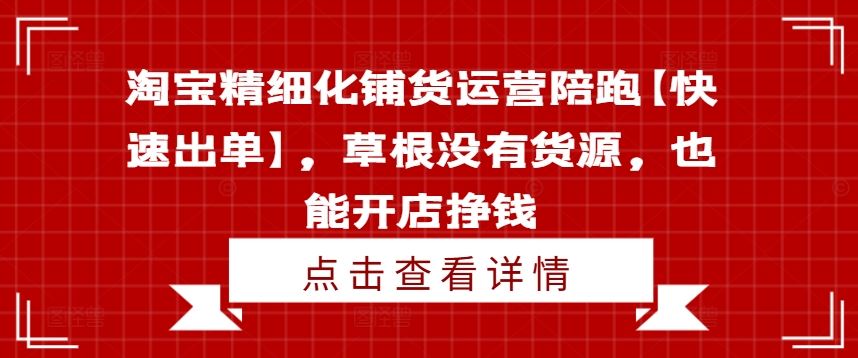 淘宝精细化铺货运营陪跑【快速出单】，草根没有货源，也能开店挣钱-韬哥副业项目资源网