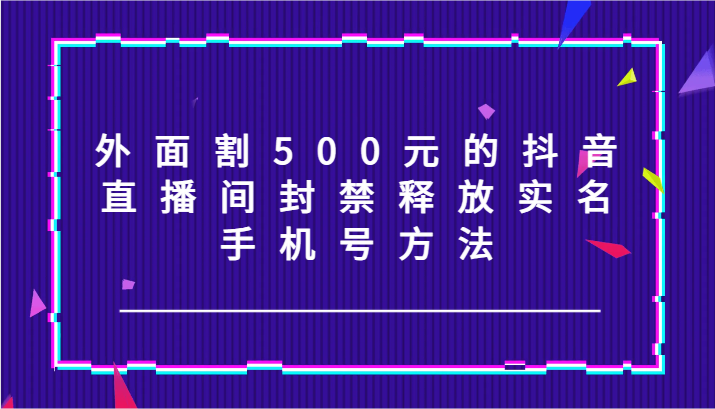 外面割500元的抖音直播间封禁释放实名/手机号方法！-韬哥副业项目资源网