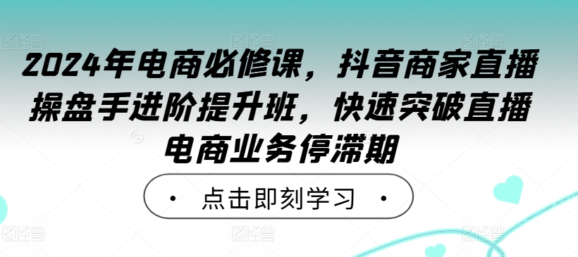 2024年电商必修课，抖音商家直播操盘手进阶提升班，快速突破直播电商业务停滞期-韬哥副业项目资源网