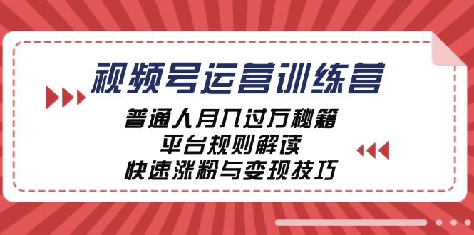 视频号运营训练营：普通人月入过万秘籍，平台规则解读，快速涨粉与变现-韬哥副业项目资源网