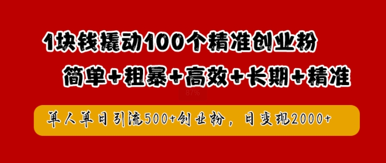 1块钱撬动100个精准创业粉，简单粗暴高效长期精准，单人单日引流500+创业粉，日变现2k【揭秘】-韬哥副业项目资源网