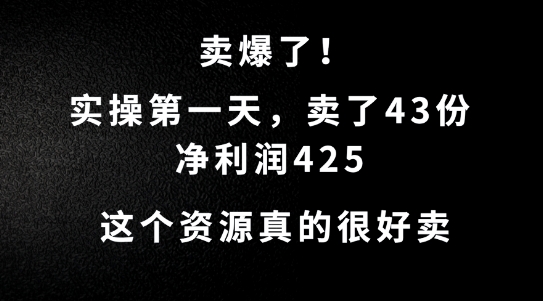 这个资源，需求很大，实操第一天卖了43份，净利润425【揭秘】-韬哥副业项目资源网