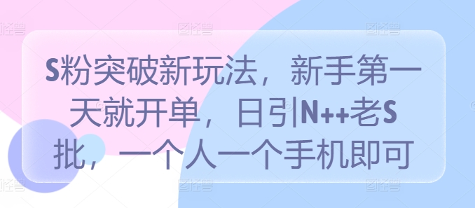 S粉突破新玩法，新手第一天就开单，日引N++老S批，一个人一个手机即可【揭秘】-韬哥副业项目资源网