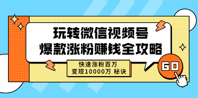 （2465期）玩转微信视频号爆款涨粉赚钱全攻略，快速涨粉百万 变现10000万 秘诀-韬哥副业项目资源网