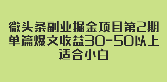 （2324期）微头条副业掘金项目第2期：单篇爆文收益30-50以上，适合小白-韬哥副业项目资源网