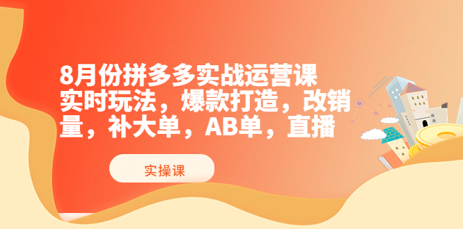 （3688期）8月份拼多多实战运营课，实时玩法，爆款打造，改销量，补大单，AB单，直播-韬哥副业项目资源网