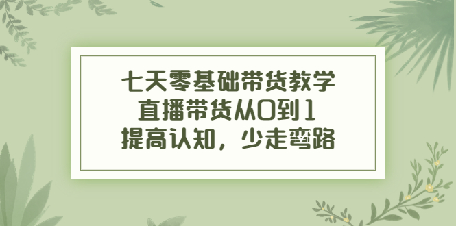 （3986期）七天零基础带货教学，直播带货从0到1，提高认知，少走弯路-韬哥副业项目资源网