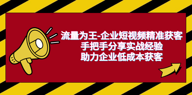 （6477期）流量为王-企业 短视频精准获客，手把手分享实战经验，助力企业低成本获客-韬哥副业项目资源网