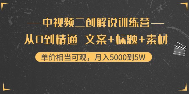 （4057期）中视频二创解说训练营：从0到精通 文案+标题+素材、月入5000到5W-韬哥副业项目资源网