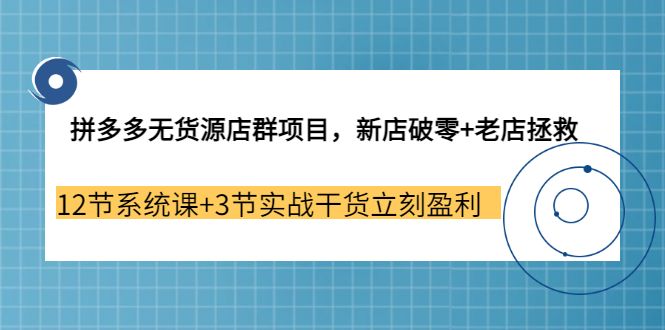 （3163期）拼多多无货源店群项目，新店破零+老店拯救 12节系统课+3节实战干货立刻盈利-韬哥副业项目资源网