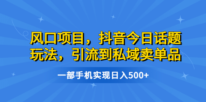 图片[1]-（6588期）风口项目，抖音今日话题玩法，引流到私域卖单品，一部手机实现日入500+-韬哥副业项目资源网