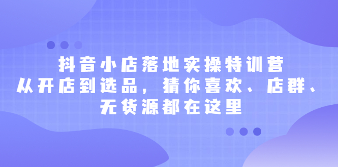 （2175期）抖音小店落地实操特训营，从开店到选品，猜你喜欢、店群、无货源都在这里-韬哥副业项目资源网