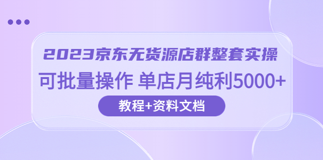 （6223期）2023京东-无货源店群整套实操 可批量操作 单店月纯利5000+63节课+资料文档-韬哥副业项目资源网