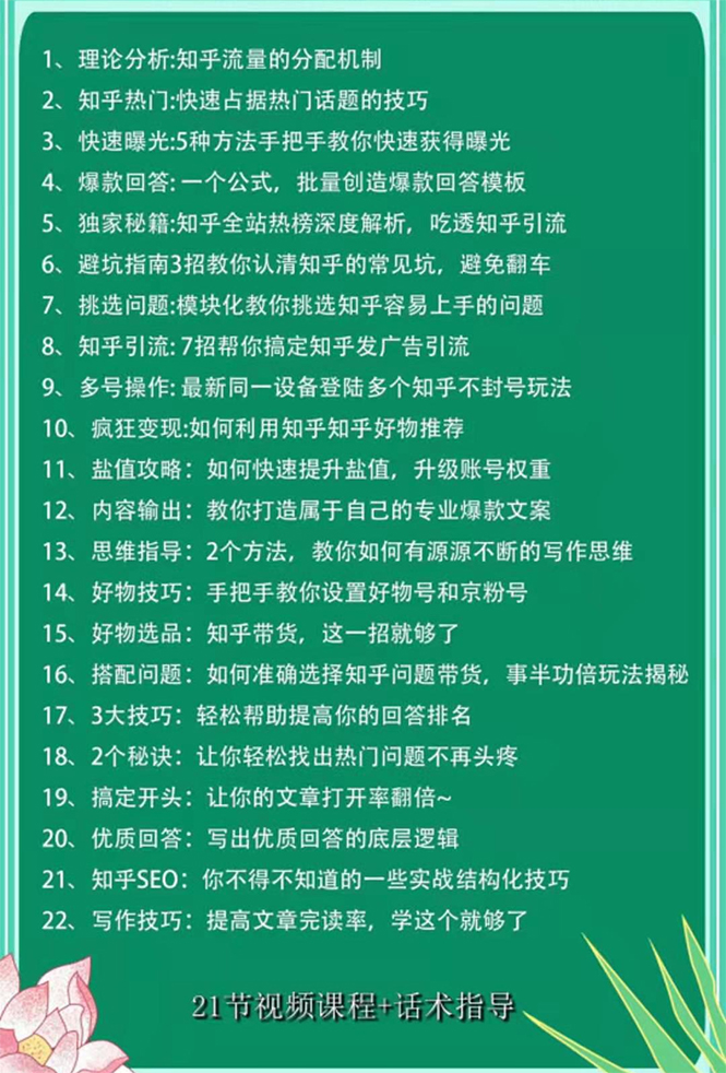 （1663期）2021最新知乎精准引流9.0+知乎好物变现技术：轻松月入过万（21节视频+话术)-韬哥副业项目资源网