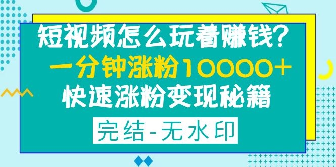 （1290期）短视频怎么玩着赚钱？一分钟涨粉10000+快速涨粉变现秘籍（完结-无水印）-韬哥副业项目资源网