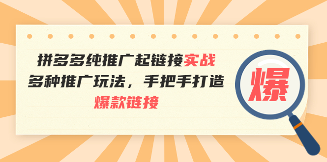 （3649期）拼多多纯推广起链接实战：多种推广玩法，手把手打造爆款链接-韬哥副业项目资源网